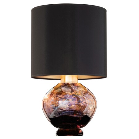Fine Art Lamps SoBe Table Lamp, 1-Light, Amber, Multi-Color Patterns & Gold Leaf Accents, Black Fabric Shade, 20"H 899910-73ST